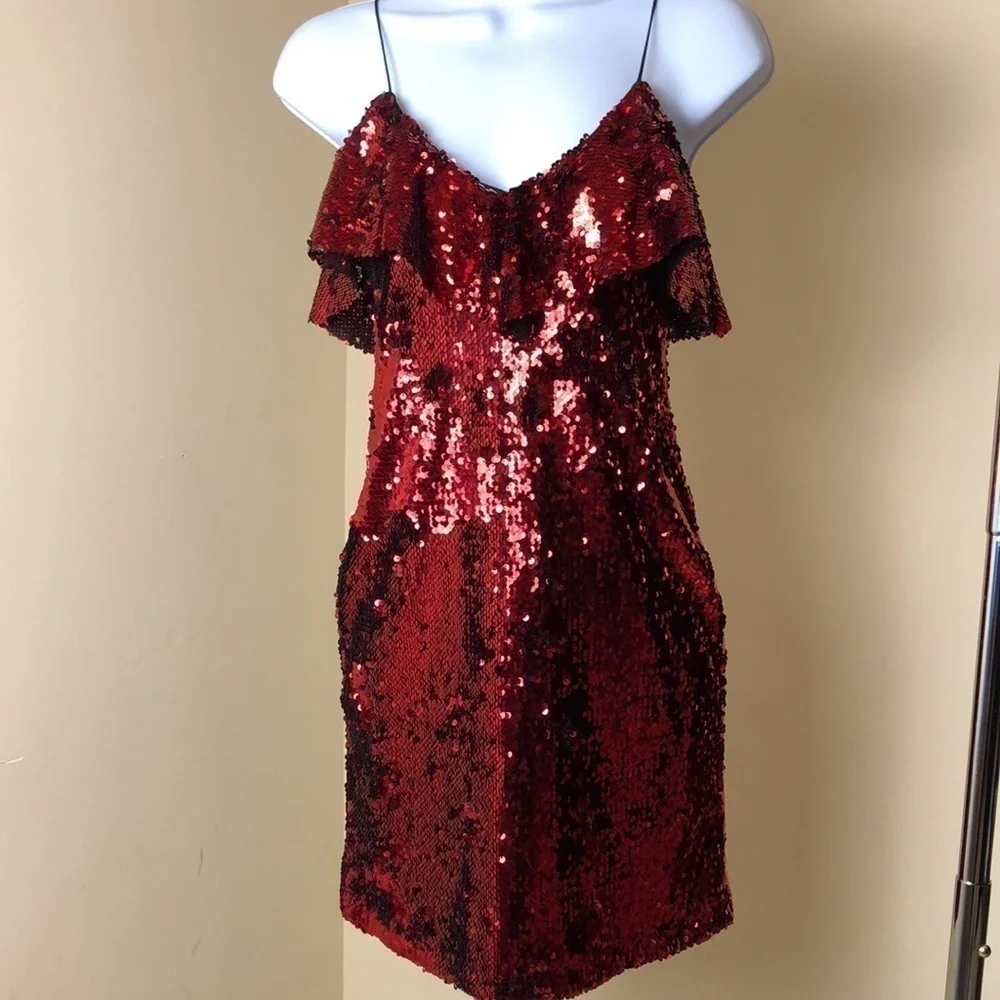 ZARA SEQUIN MINI DRESS RED SIZE XS - Picture 4 of 7